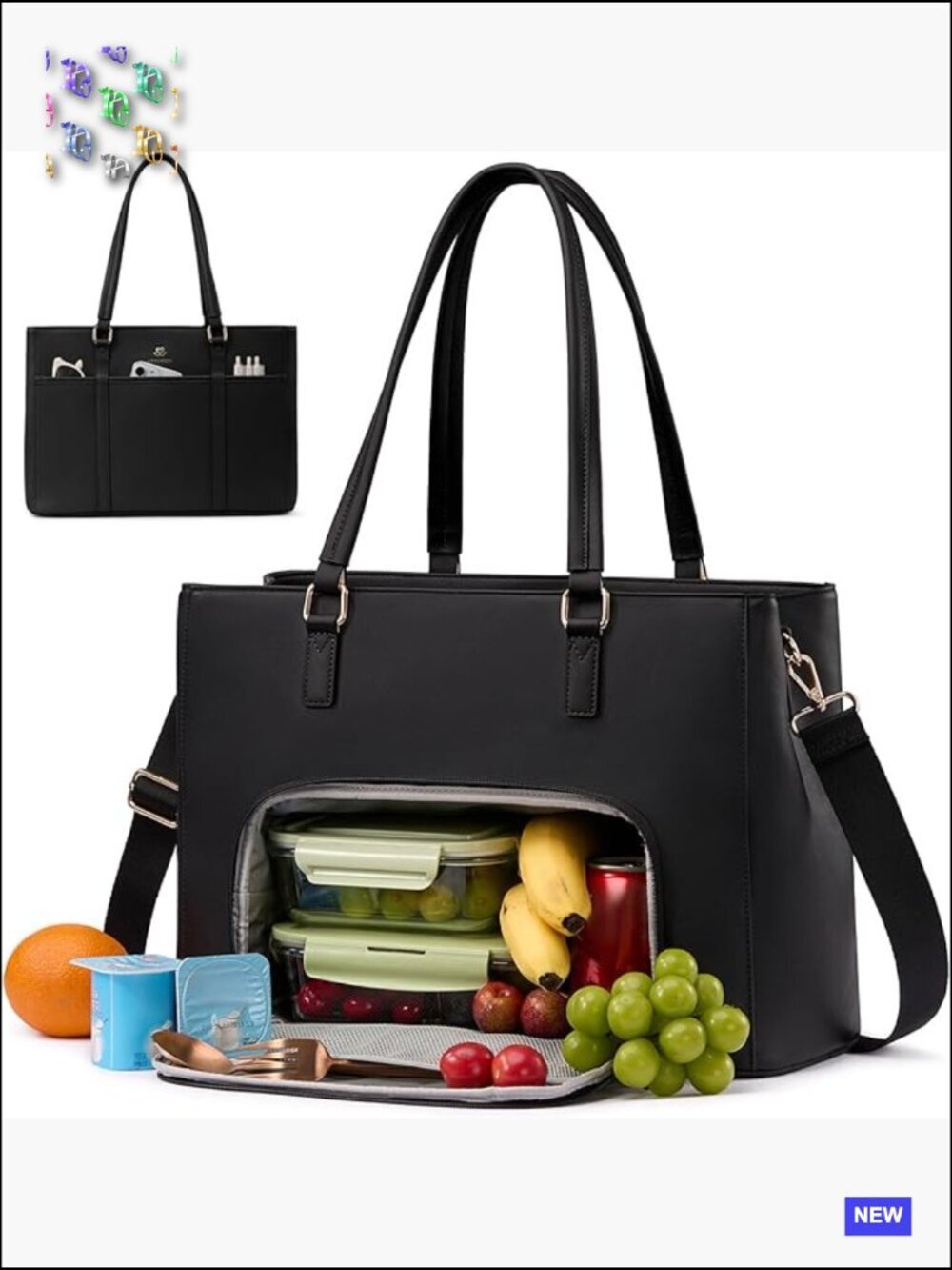 Leather Work Laptop Tote with Insulated Lunch Compartment Multifunctional Chic